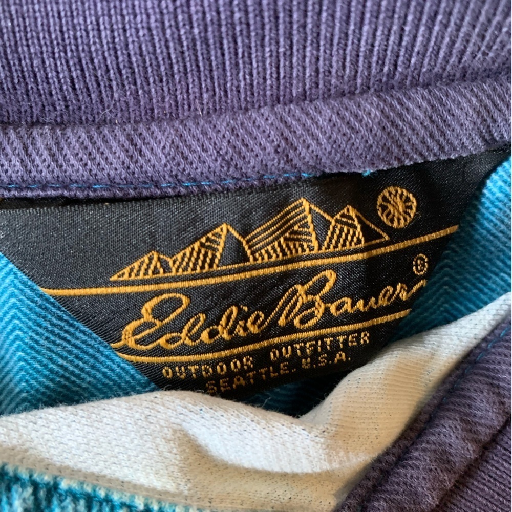 VTG 90s Eddie Bauer striped short Sleeve Polo Shirt Large colorblock - Picture 7 of 8